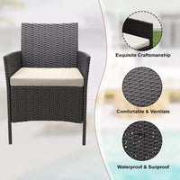 Ensemble de patio 3 pièces avec rotin PE Salon de conversation d'extérieur pour véranda, 2 chaises et table basse Ensemble de meubles de balcon et bistro