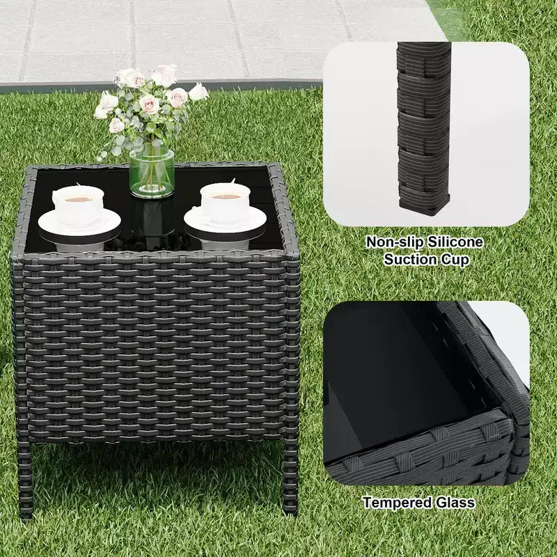 Ensemble de patio 3 pièces avec rotin PE Salon de conversation d'extérieur pour véranda, 2 chaises et table basse Ensemble de meubles de balcon et bistro
