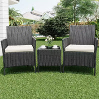 Ensemble de patio 3 pièces avec rotin PE Salon de conversation d'extérieur pour véranda, 2 chaises et table basse Ensemble de meubles de balcon et bistro
