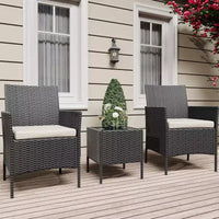 Ensemble de patio 3 pièces avec rotin PE Salon de conversation d'extérieur pour véranda, 2 chaises et table basse Ensemble de meubles de balcon et bistro