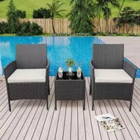 Ensemble de patio 3 pièces avec rotin PE Salon de conversation d'extérieur pour véranda, 2 chaises et table basse Ensemble de meubles de balcon et bistro