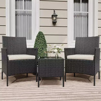 3 Piece Patio Set with PE Rattan  Outdoor Conversation Furniture Set for Front Porch, 2 Chairs & Coffee Table  Bistro Balcony Patio Furniture