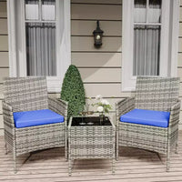 Ensemble de patio 3 pièces avec rotin PE Salon de conversation d'extérieur pour véranda, 2 chaises et table basse Ensemble de meubles de balcon et bistro