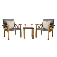 CLIHOME Salon de Conversation 3 Pièces pour Extérieur, Ensemble Bistro Table et Chaises en Aluminium Grain de Bois et Résine Tressée