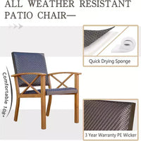 CLIHOME Salon de Conversation 3 Pièces pour Extérieur, Ensemble Bistro Table et Chaises en Aluminium Grain de Bois et Résine Tressée