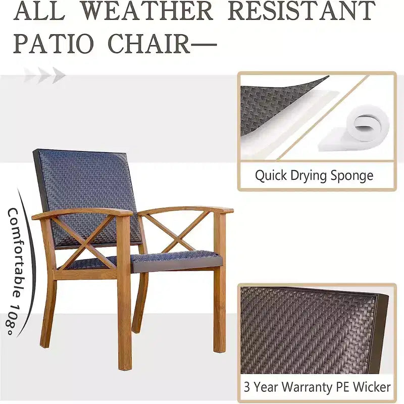 CLIHOME Salon de Conversation 3 Pièces pour Extérieur, Ensemble Bistro Table et Chaises en Aluminium Grain de Bois et Résine Tressée
