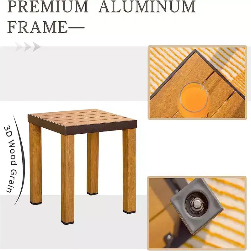 CLIHOME Salon de Conversation 3 Pièces pour Extérieur, Ensemble Bistro Table et Chaises en Aluminium Grain de Bois et Résine Tressée