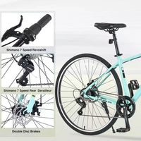 Vélo tout terrain hybride NAYSAYE 7 vitesses à cadre en aluminium, double frein à disque, pour adultes et enfants, 64,57*25,19*37,79
