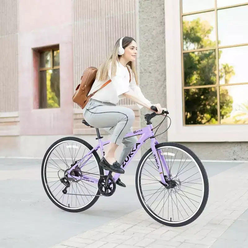 Vélo tout terrain hybride NAYSAYE 7 vitesses à cadre en aluminium, double frein à disque, pour adultes et enfants, 64,57*25,19*37,79