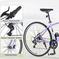 Vélo tout terrain hybride NAYSAYE 7 vitesses à cadre en aluminium, double frein à disque, pour adultes et enfants, 64,57*25,19*37,79