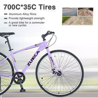 Vélo tout terrain hybride NAYSAYE 7 vitesses à cadre en aluminium, double frein à disque, pour adultes et enfants, 64,57*25,19*37,79