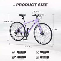 Vélo tout terrain hybride NAYSAYE 7 vitesses à cadre en aluminium, double frein à disque, pour adultes et enfants, 64,57*25,19*37,79