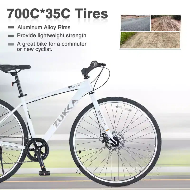 Vélo tout terrain hybride NAYSAYE 7 vitesses à cadre en aluminium, double frein à disque, pour adultes et enfants, 64,57*25,19*37,79