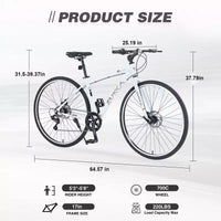 Vélo tout terrain hybride NAYSAYE 7 vitesses à cadre en aluminium, double frein à disque, pour adultes et enfants, 64,57*25,19*37,79