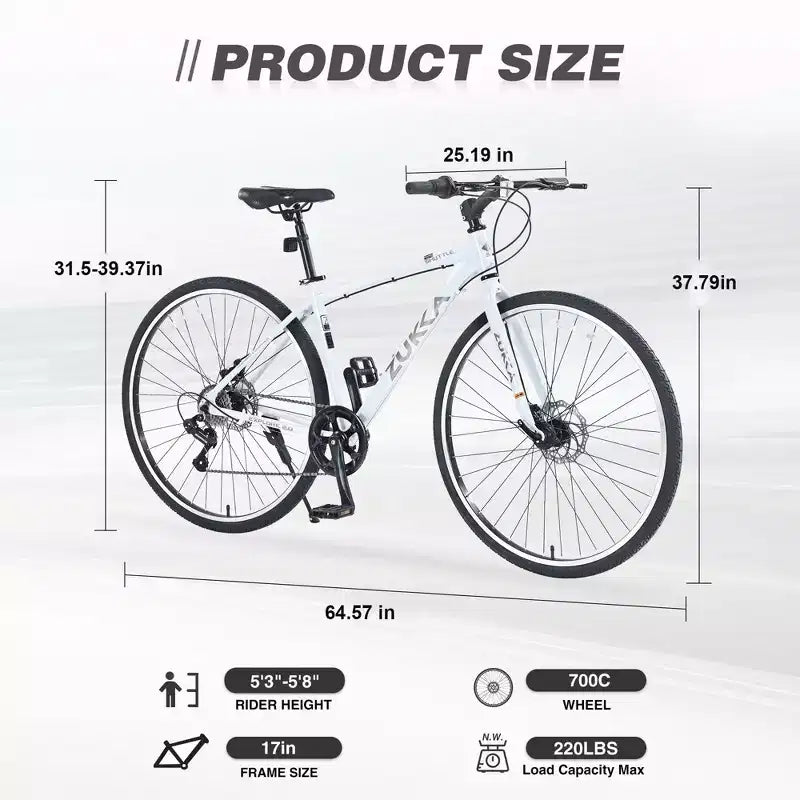 Vélo tout terrain hybride NAYSAYE 7 vitesses à cadre en aluminium, double frein à disque, pour adultes et enfants, 64,57*25,19*37,79