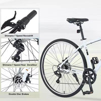 Vélo tout terrain hybride NAYSAYE 7 vitesses à cadre en aluminium, double frein à disque, pour adultes et enfants, 64,57*25,19*37,79