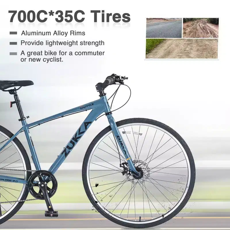 Vélo tout terrain hybride NAYSAYE 7 vitesses à cadre en aluminium, double frein à disque, pour adultes et enfants, 64,57*25,19*37,79