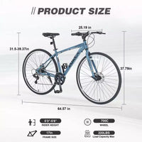 Vélo tout terrain hybride NAYSAYE 7 vitesses à cadre en aluminium, double frein à disque, pour adultes et enfants, 64,57*25,19*37,79