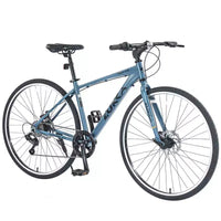 Vélo tout terrain hybride NAYSAYE 7 vitesses à cadre en aluminium, double frein à disque, pour adultes et enfants, 64,57*25,19*37,79