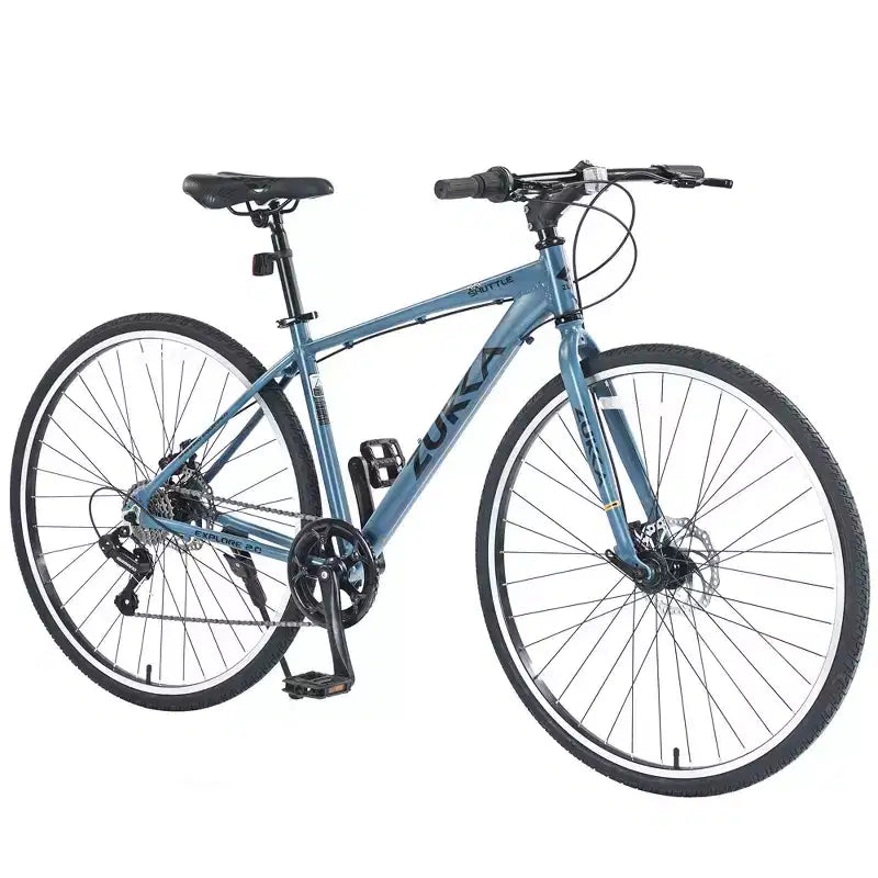 Vélo tout terrain hybride NAYSAYE 7 vitesses à cadre en aluminium, double frein à disque, pour adultes et enfants, 64,57*25,19*37,79