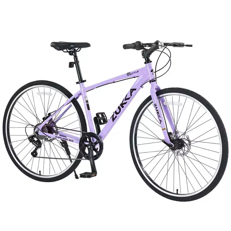 Vélo tout terrain hybride NAYSAYE 7 vitesses à cadre en aluminium, double frein à disque, pour adultes et enfants, 64,57*25,19*37,79