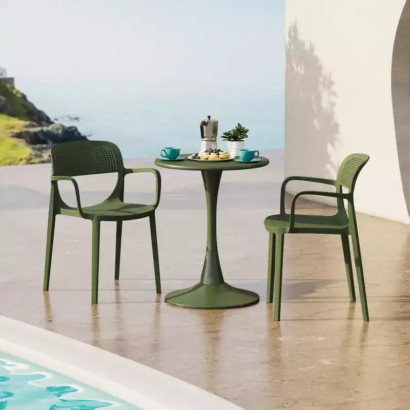 WestinTrends Playa Ensemble de table de bistrot ronde 3 pièces en métal et chaises de salle à manger empilables en résine pour patio