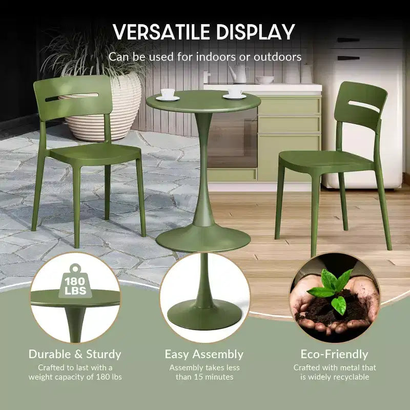 WestinTrends Playa Ensemble de table de bistrot ronde 3 pièces en métal et chaises de salle à manger empilables en résine pour patio