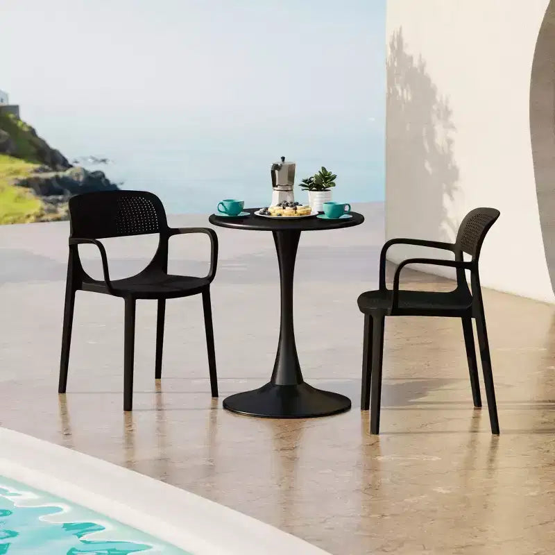 WestinTrends Playa Ensemble de table de bistrot ronde 3 pièces en métal et chaises de salle à manger empilables en résine pour patio