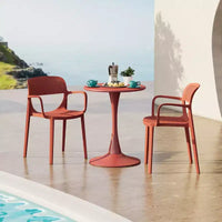 WestinTrends Playa Ensemble de table de bistrot ronde 3 pièces en métal et chaises de salle à manger empilables en résine pour patio