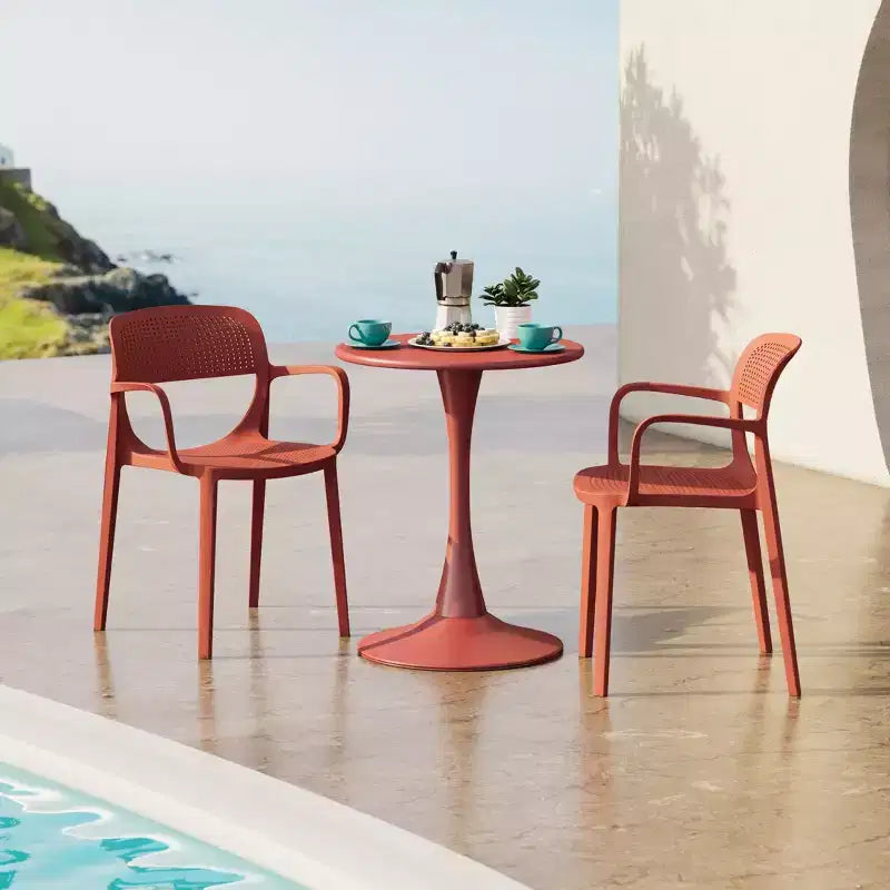 WestinTrends Playa Ensemble de table de bistrot ronde 3 pièces en métal et chaises de salle à manger empilables en résine pour patio