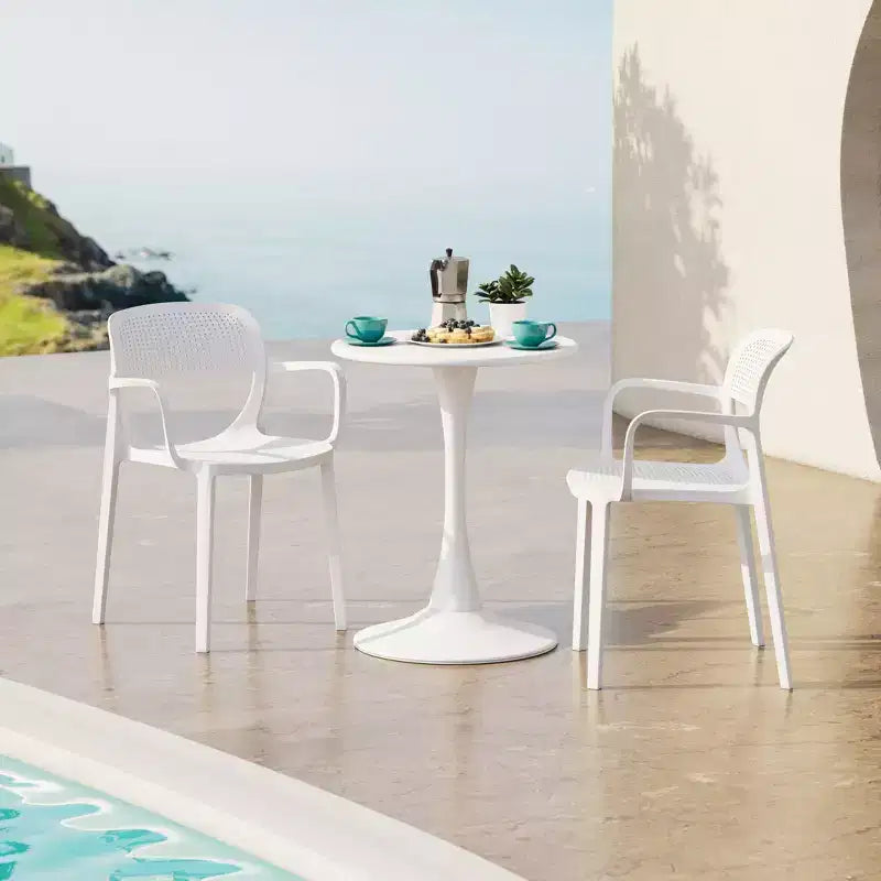 WestinTrends Playa Ensemble de table de bistrot ronde 3 pièces en métal et chaises de salle à manger empilables en résine pour patio