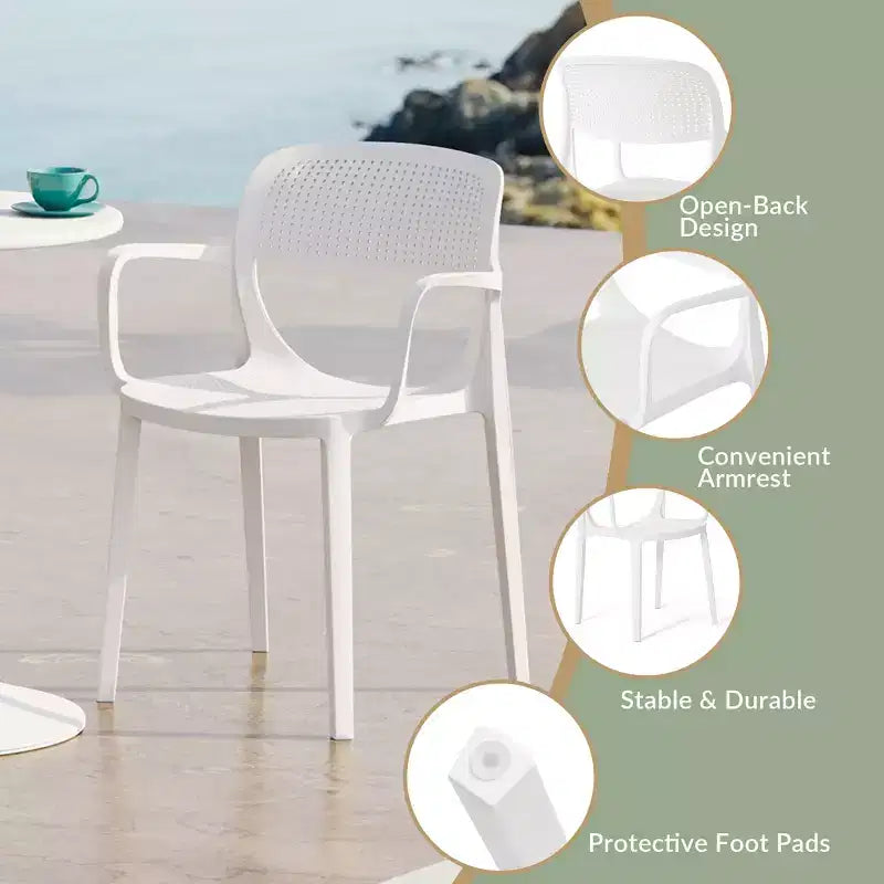 WestinTrends Playa Ensemble de table de bistrot ronde 3 pièces en métal et chaises de salle à manger empilables en résine pour patio