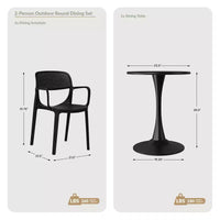 WestinTrends Playa Ensemble de table de bistrot ronde 3 pièces en métal et chaises de salle à manger empilables en résine pour patio
