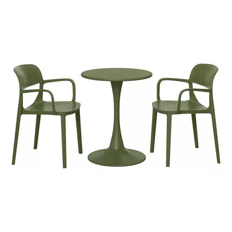WestinTrends Playa Ensemble de table de bistrot ronde 3 pièces en métal et chaises de salle à manger empilables en résine pour patio