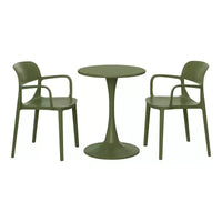 WestinTrends Playa Ensemble de table de bistrot ronde 3 pièces en métal et chaises de salle à manger empilables en résine pour patio