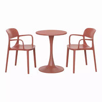WestinTrends Playa Ensemble de table de bistrot ronde 3 pièces en métal et chaises de salle à manger empilables en résine pour patio