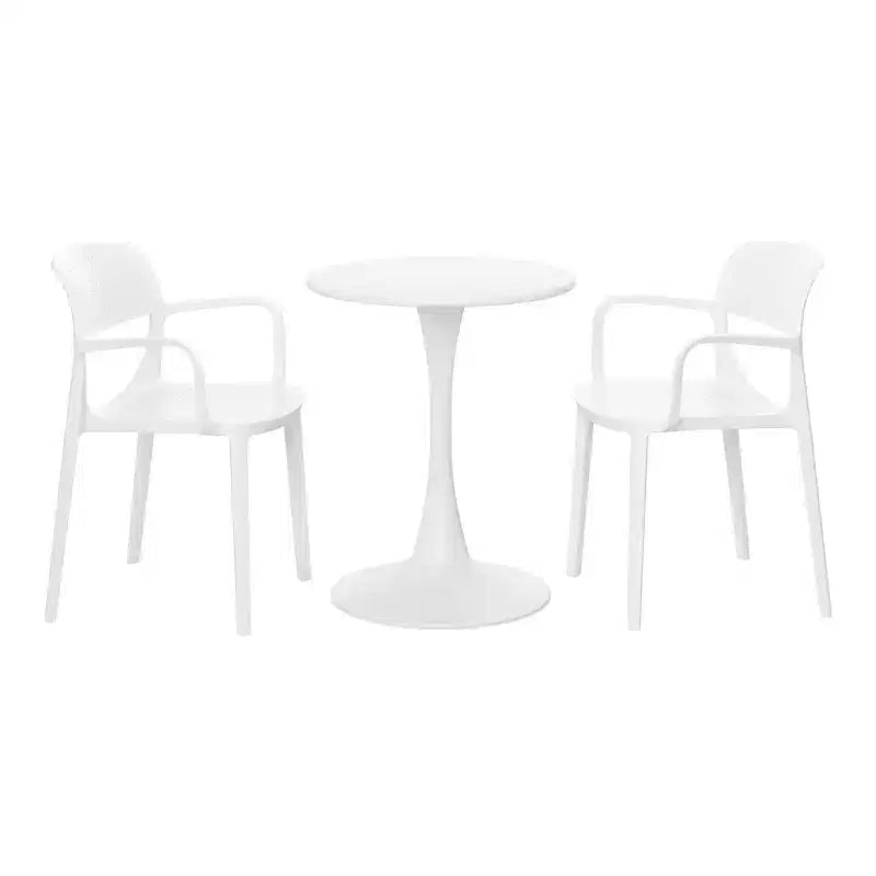 WestinTrends Playa Ensemble de table de bistrot ronde 3 pièces en métal et chaises de salle à manger empilables en résine pour patio