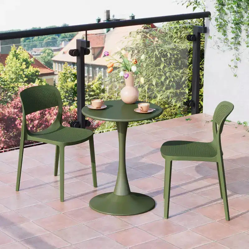 WestinTrends Playa Ensemble table de salle à manger bistro ronde en métal 3 pièces et chaises de salle à manger de terrasse empilables en résine