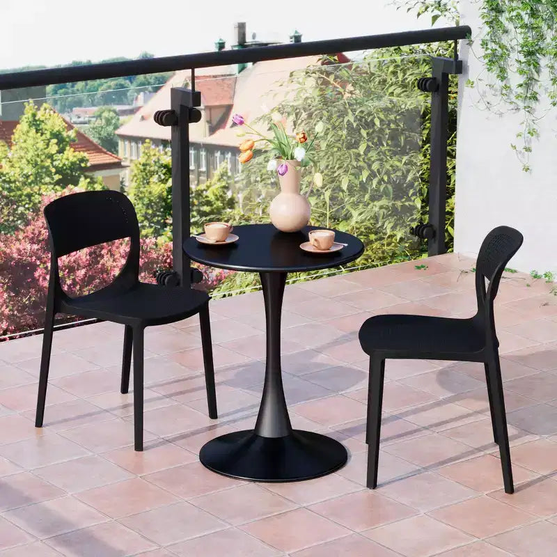 WestinTrends Playa Ensemble table de salle à manger bistro ronde en métal 3 pièces et chaises de salle à manger de terrasse empilables en résine