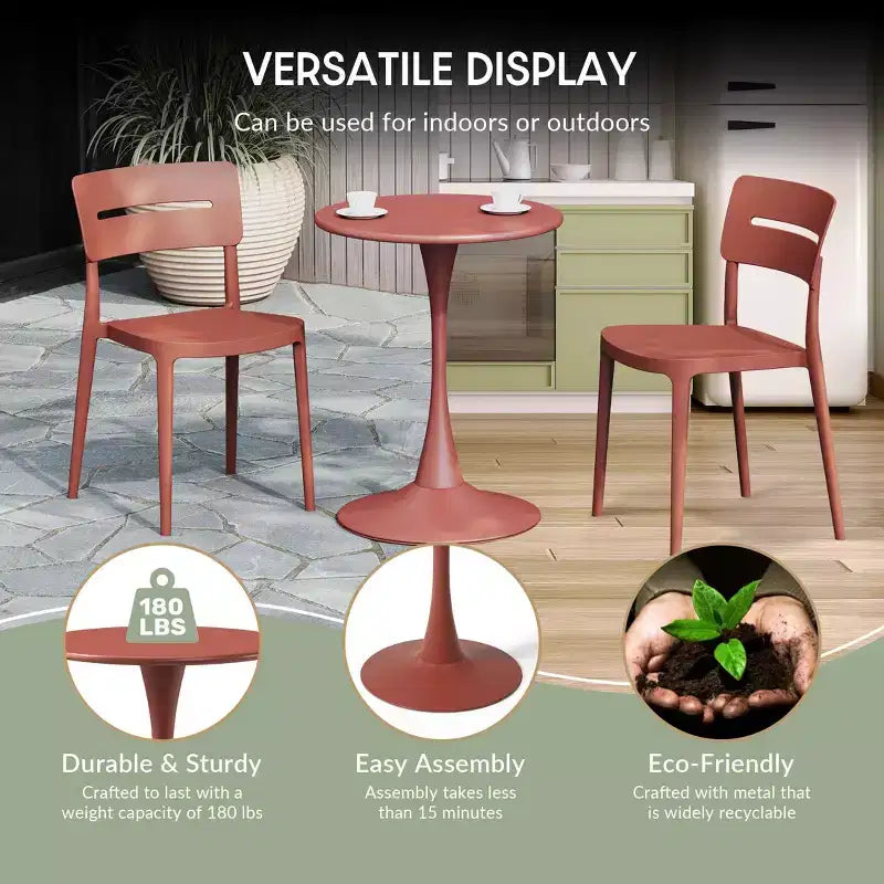 WestinTrends Playa Ensemble table de salle à manger bistro ronde en métal 3 pièces et chaises de salle à manger de terrasse empilables en résine