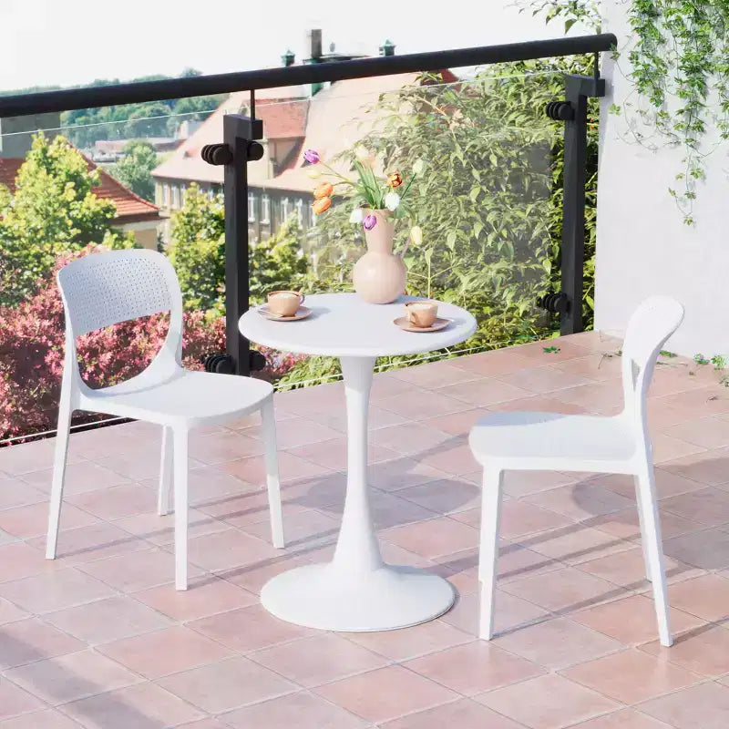 WestinTrends Playa Ensemble table de salle à manger bistro ronde en métal 3 pièces et chaises de salle à manger de terrasse empilables en résine