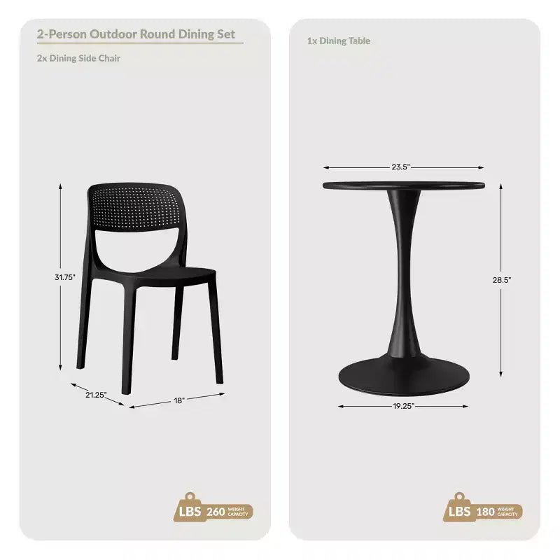 WestinTrends Playa Ensemble table de salle à manger bistro ronde en métal 3 pièces et chaises de salle à manger de terrasse empilables en résine