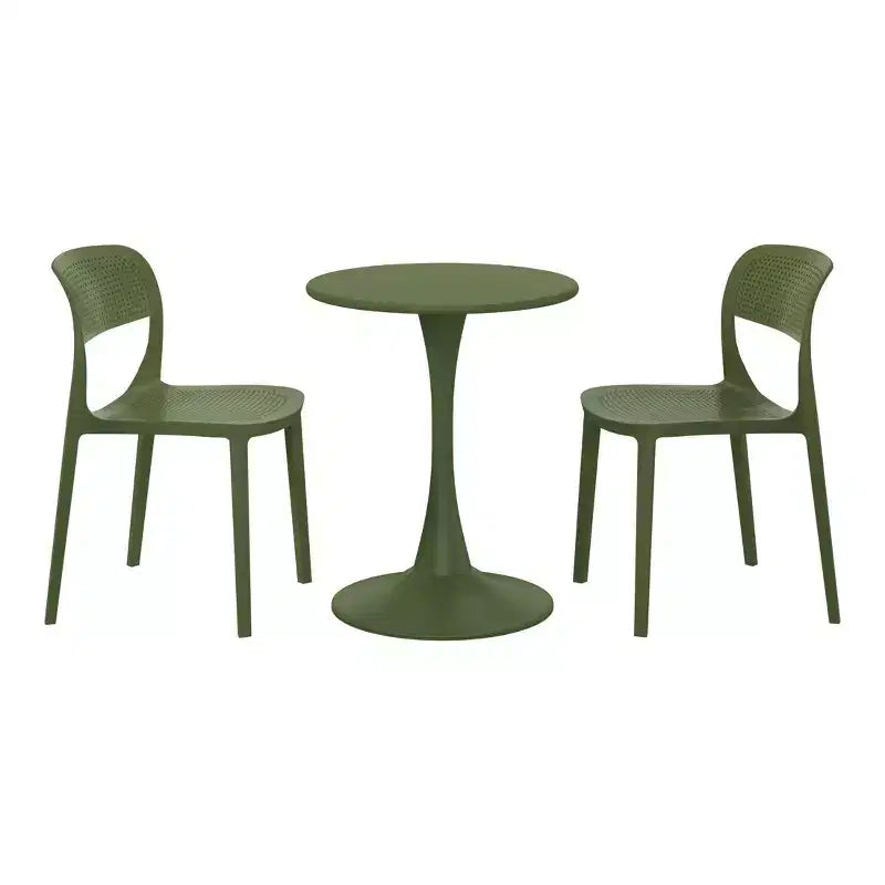 WestinTrends Playa Ensemble table de salle à manger bistro ronde en métal 3 pièces et chaises de salle à manger de terrasse empilables en résine
