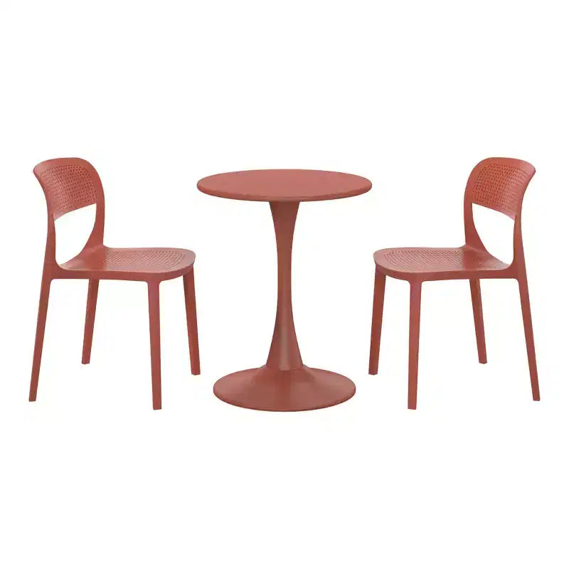 WestinTrends Playa Ensemble table de salle à manger bistro ronde en métal 3 pièces et chaises de salle à manger de terrasse empilables en résine