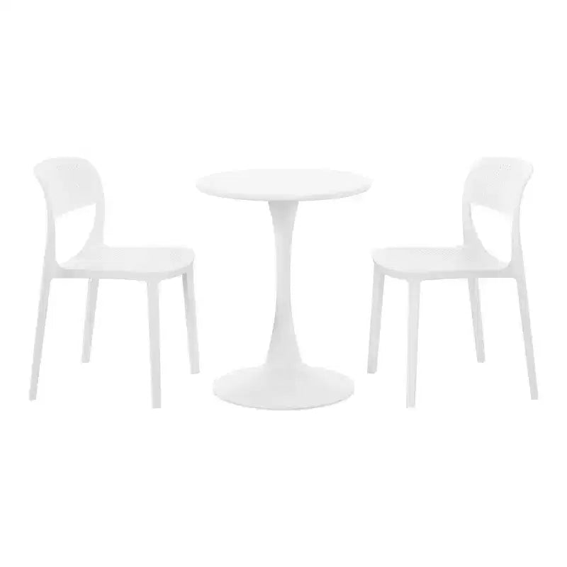 WestinTrends Playa Ensemble table de salle à manger bistro ronde en métal 3 pièces et chaises de salle à manger de terrasse empilables en résine