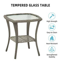 Ensemble table à manger de patio 3 pièces - Ensemble bistro à bascule en résine tressée avec 2 chaises pivotantes et table à plateau en verre trempé, mobilier d'extérieur en rotin
