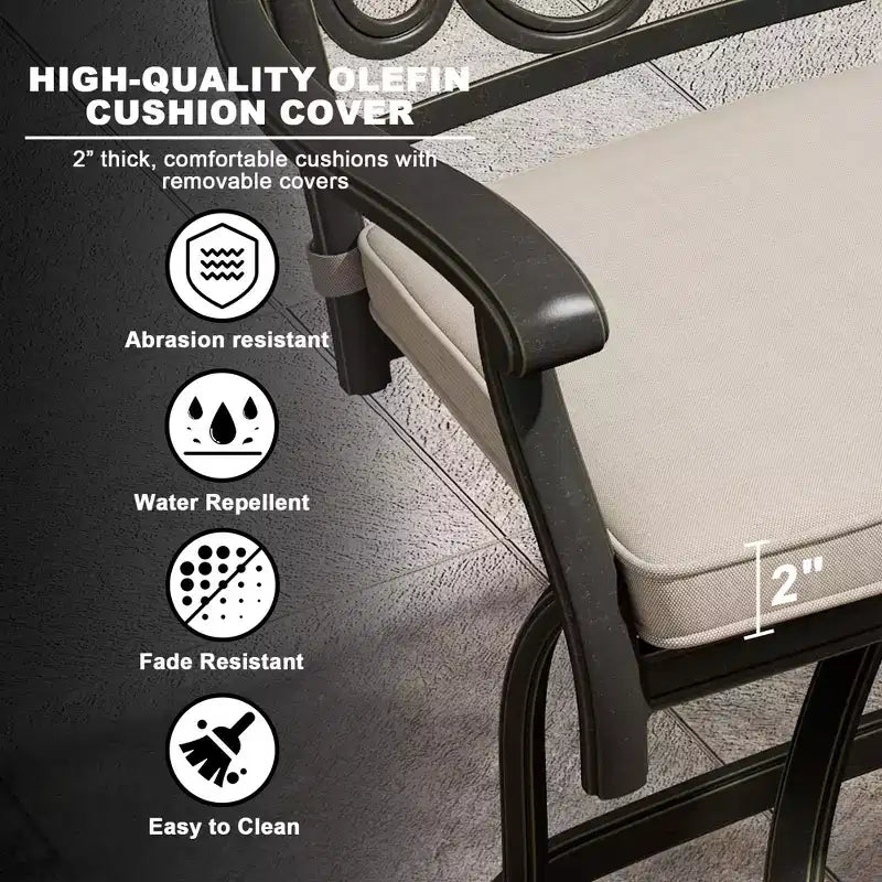 Ensemble de bistrot d'extérieur Mondawe noir 3 pièces en fonte d'aluminium avec 2 chaises de bar pivotantes hautes et une table carrée (2 places)