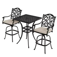 Mondawe Black 3-Piece Cast Aluminum Patio Outdoor Bistro Set with 2 High Bar Swivel Chairs, Square Table (Seat 2)