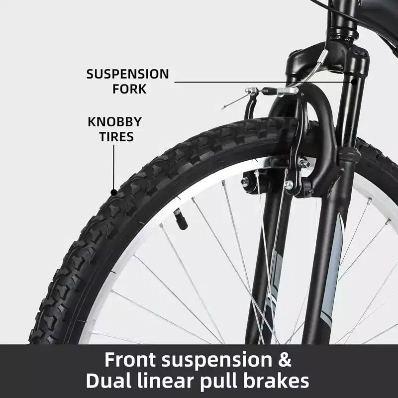 VTT Hykolity 26/27.5 pouces, hommes femmes, suspension intégrale en acier, 18 vitesses, selle réglable, freins à tirage linéaire, jantes en alliage