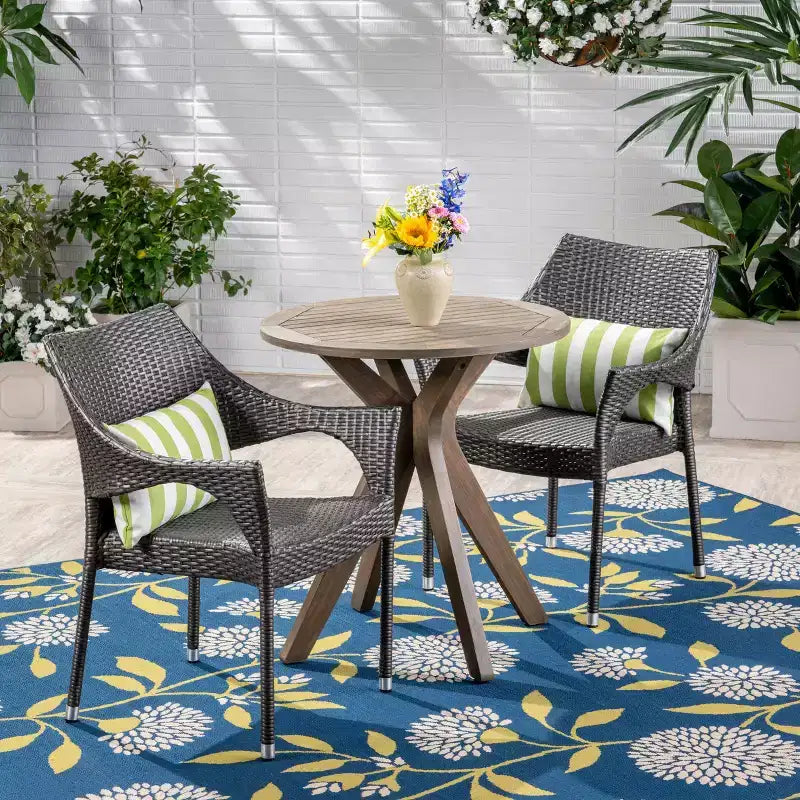 GDFStudio Lurline Ensemble bistro 3 pièces d'extérieur en bois d'acacia et résine tressée